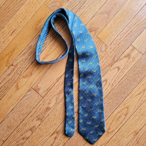 LANDS END Blue 100% Silk Necktie Row Boat Tie 60" Outdoor Made in U.S.A - Picture 4 of 12
